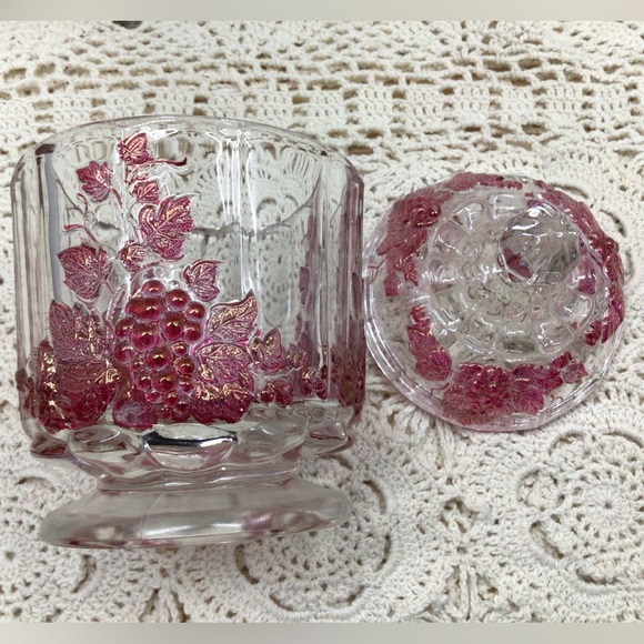 Antique Westmoreland red iridescent grape design candy dish with lid - Picture 6 of 10